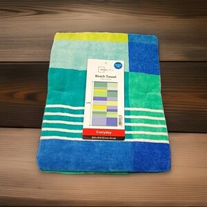 Mainstays Vibrant Blue and Green Striped Beach Towel
